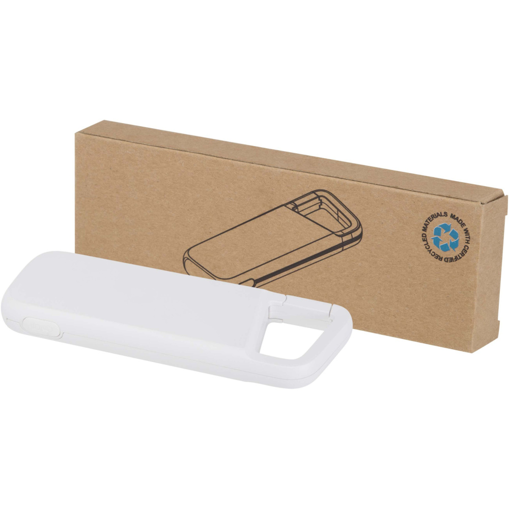 Logotrade advertising products photo of: Alkes 5000 mAh 12W recycled plastic water resistant power bank with carabiner